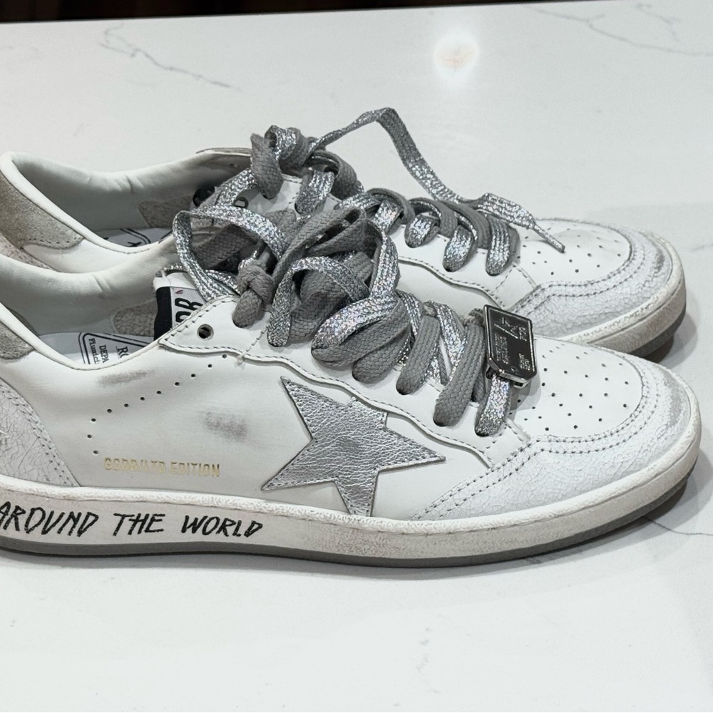 Golden Goose White and Silver Distressed Ball Star - NIB